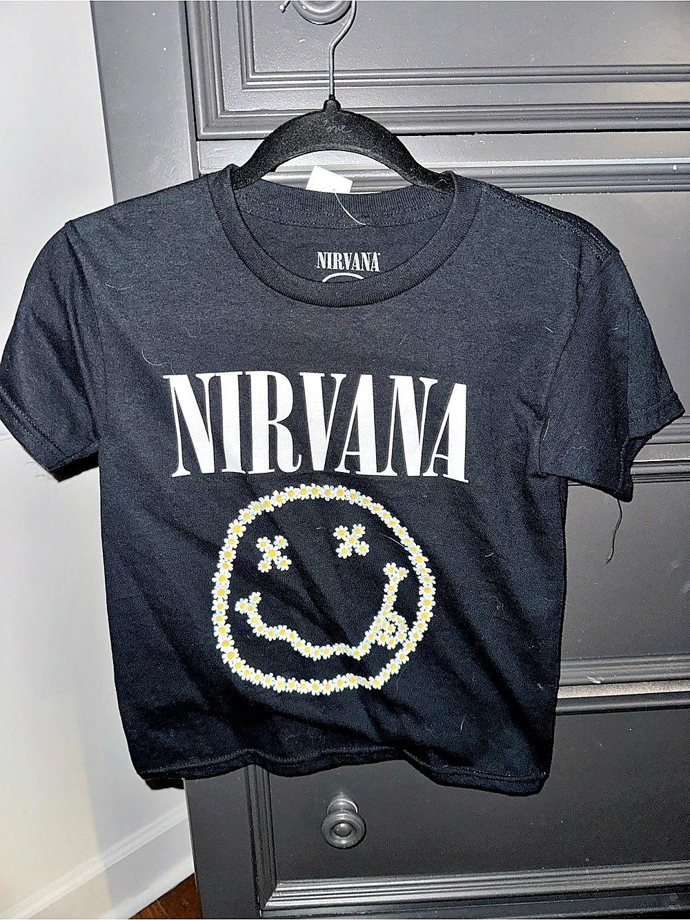Nirvana Daisy Smiley Crop Top Graphic Tee Black